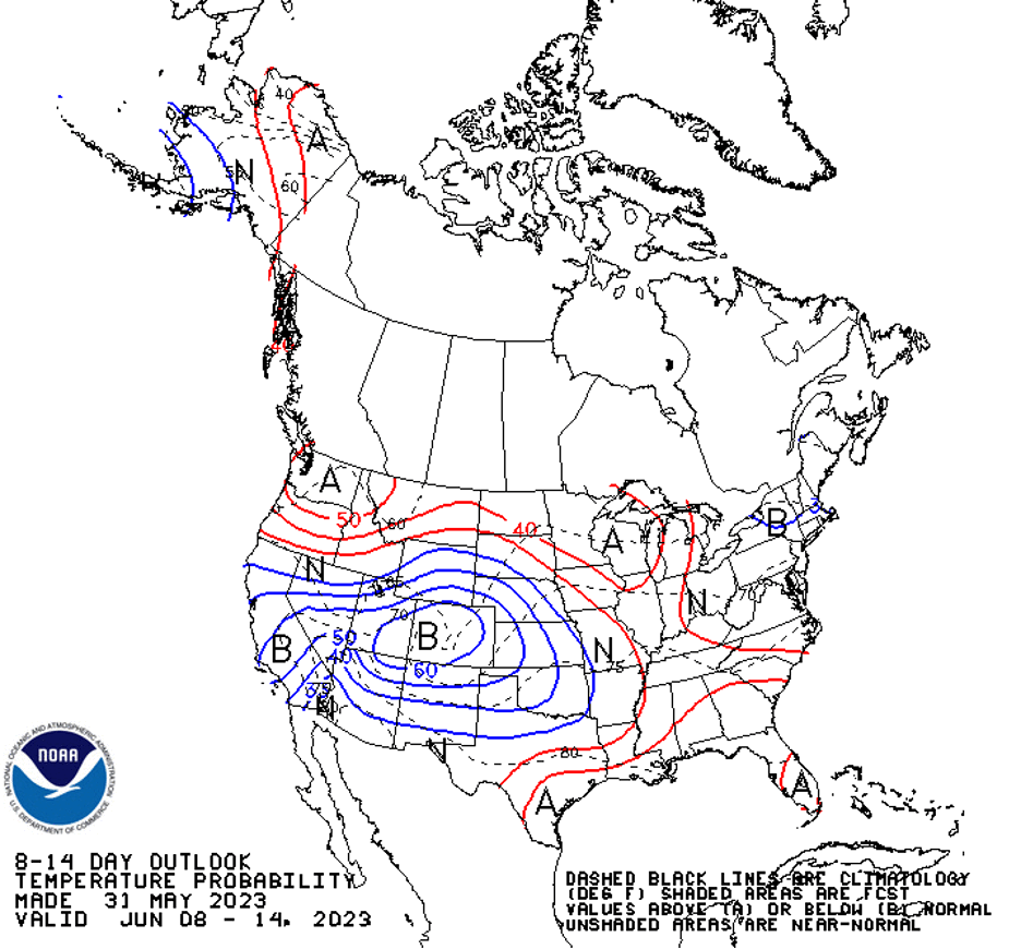 Figure 9-4. 8-14 day temperature outlook for the United States.