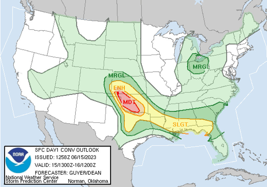 Convective outlook for June 15, 2023 for use in concept check.