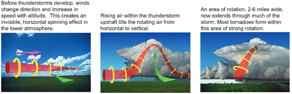 Description of how tornado formation typically occurs.