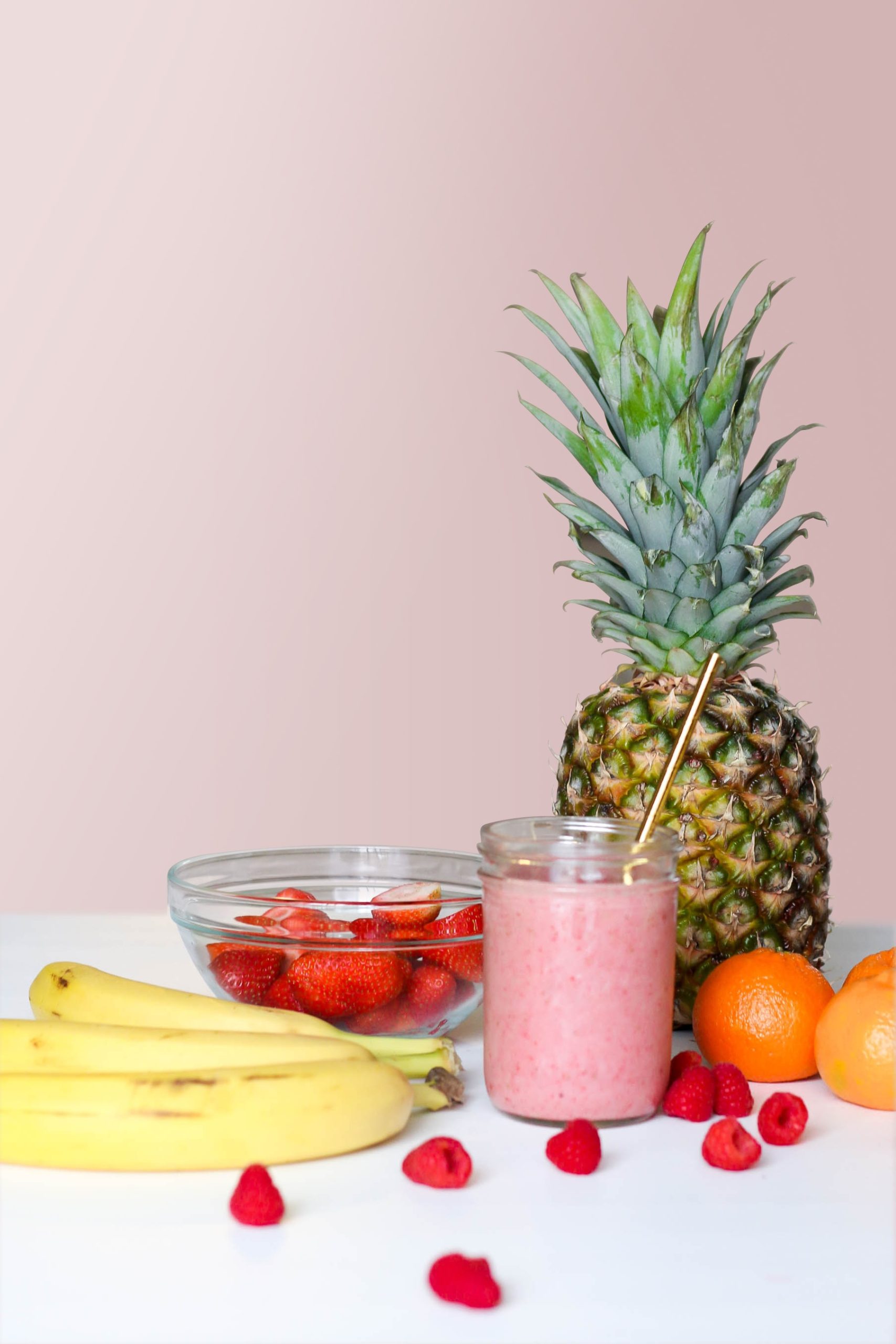 Image of various fruits and a smoothie