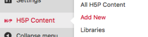 Pressbooks ribbon with H5P content link highlighted.