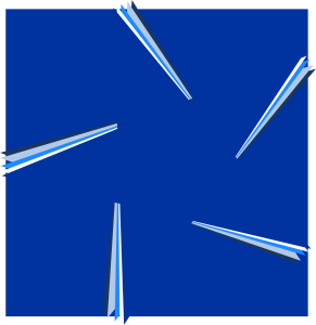 Decorative design with geometric shapes in shades of blue, resembling diverging lines from a center.