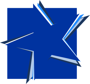 Abstract star-shaped decorative figure with various shades of blue on a dark blue background.