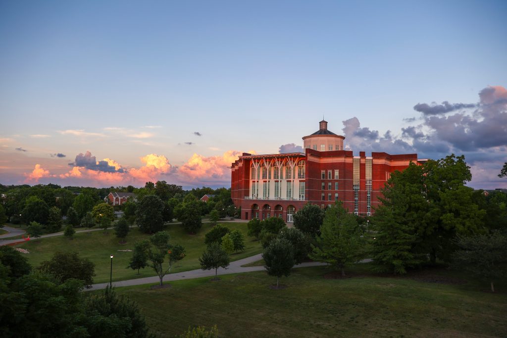 Photograph of William T. Young Library and its surrounding lawn