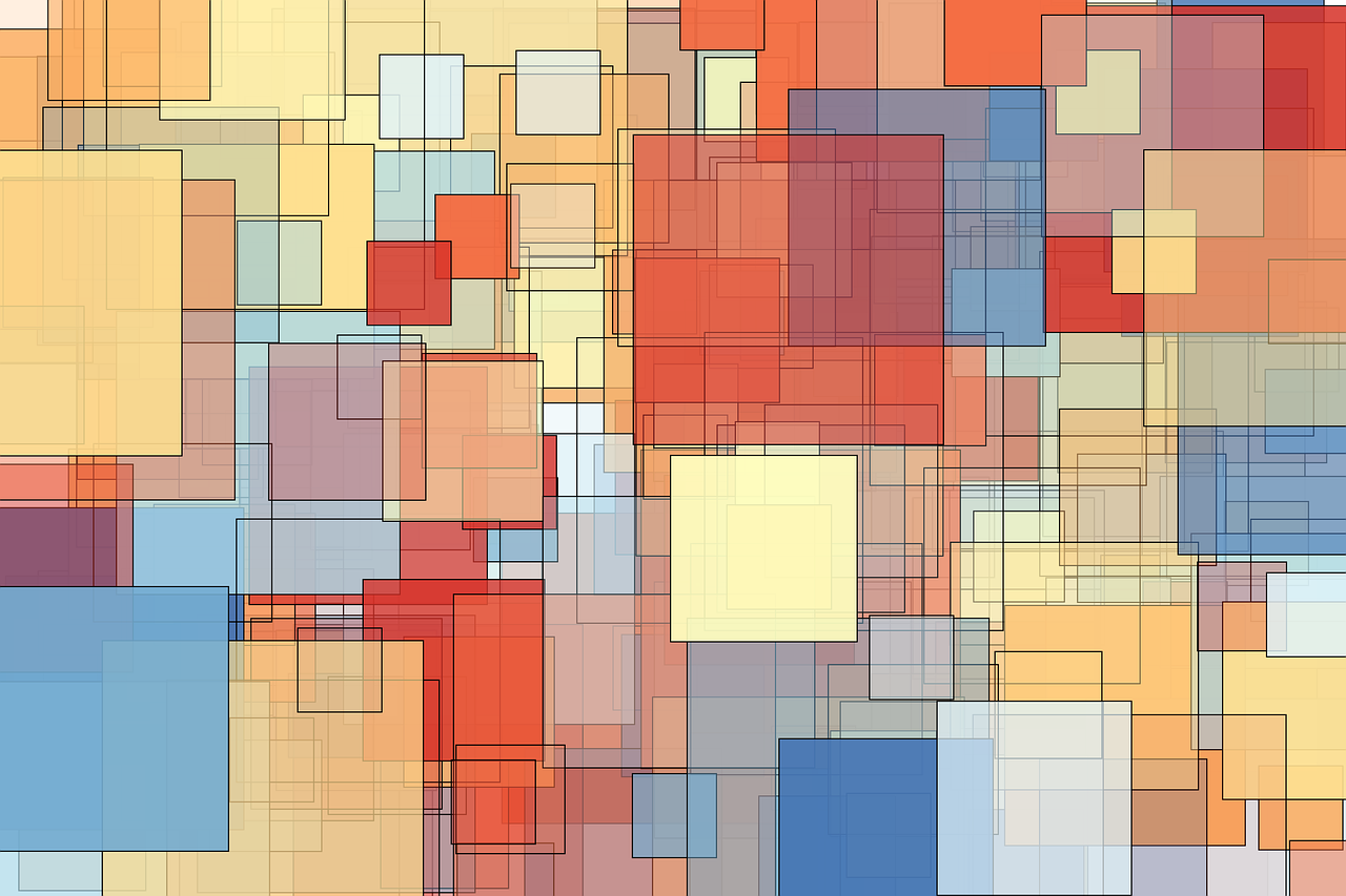 abstract image of red, blue and yellow overlapping squares
