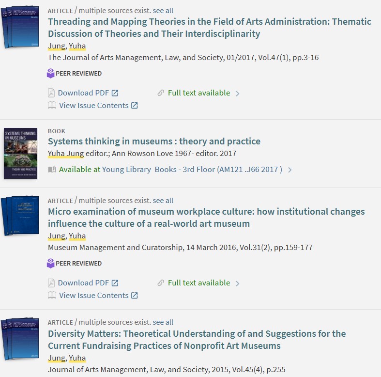 InfoKat screenshot shows search results list of four library records