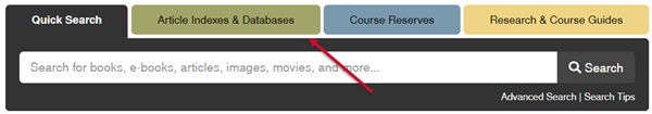 Article Indexes and Databases tab on the library homepage